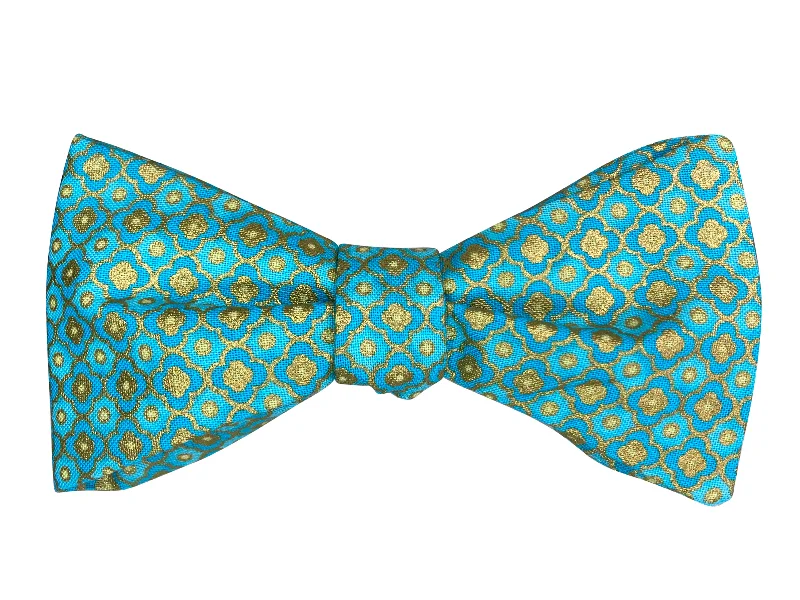 Turquoise & Metallic Gold Mosaic Bow Tie