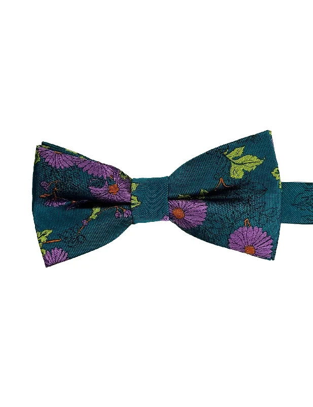 Turquoise & Purple Daisy Silk Bow Tie