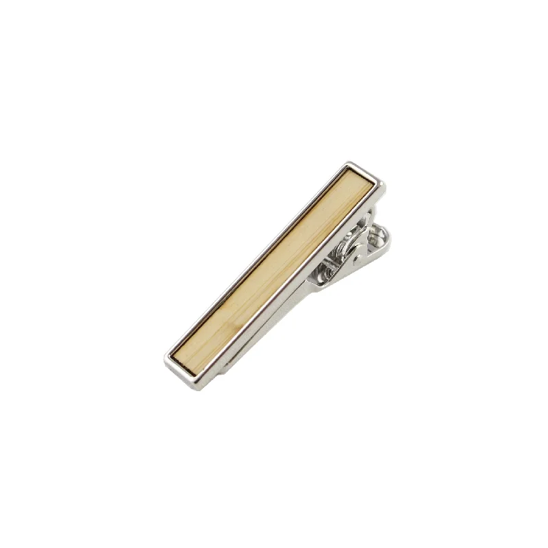 Bamboo Wooden Inlay-Silver Tie Bar