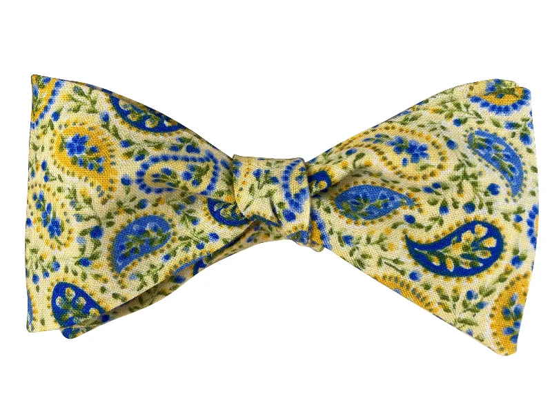 Yellow and Blue Paisley Bow Tie