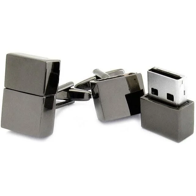 USB 4Gb Flash Drive Cufflinks in Gunmetal