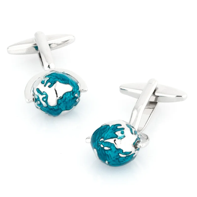 Blue Abstract Spinning Globe Cufflinks