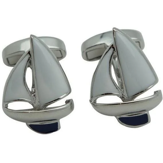 Blue White Sailing Ship Cufflinks