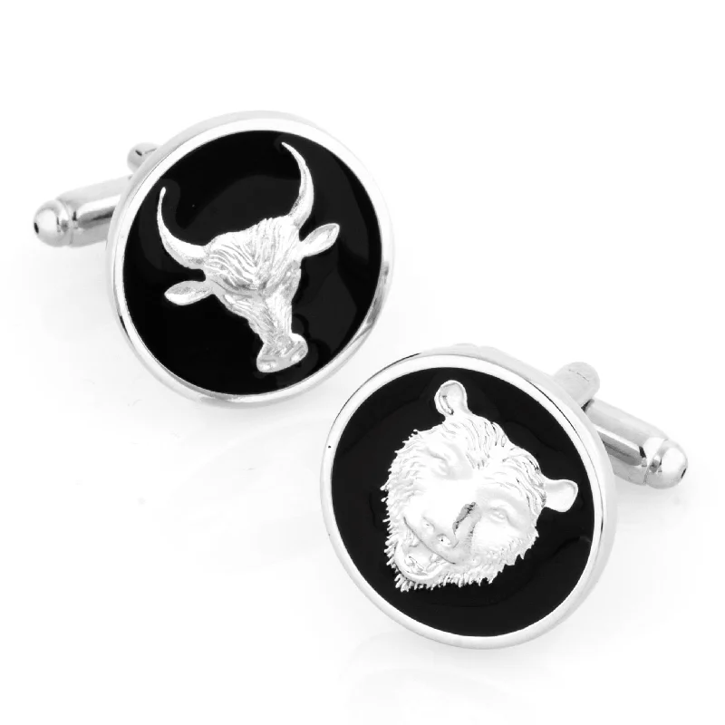 Bull & Bear Black Enamel Cufflinks