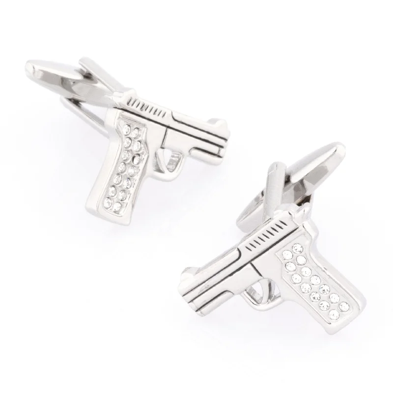 Crystal 9mm Hand Gun Cufflinks