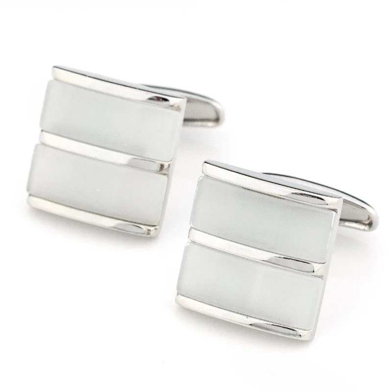 Dual White Ice Cateye Silver Cufflinks