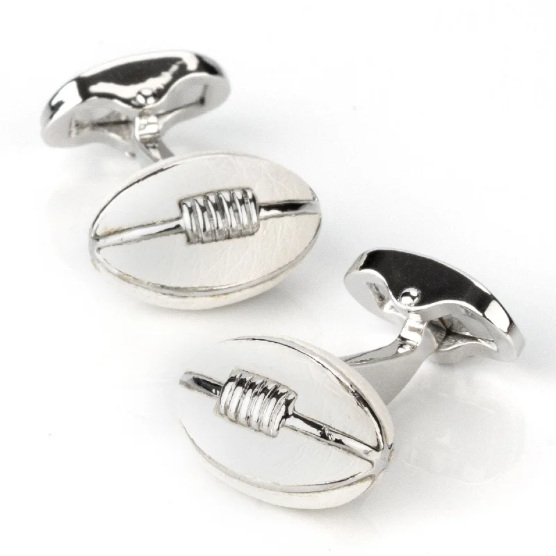 Footy White Leather Football Cufflinks