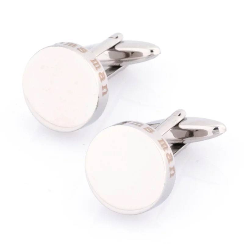 Groomsman Laser Etched Round Engravable Wedding Cufflinks