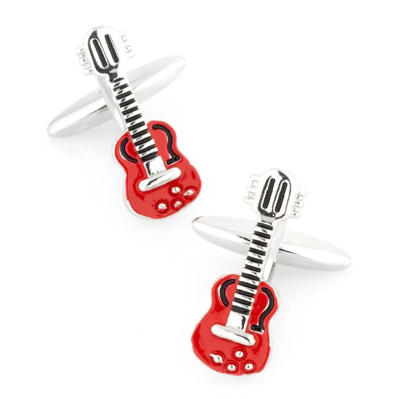 "Rock Out" Red Guitar Cufflinks