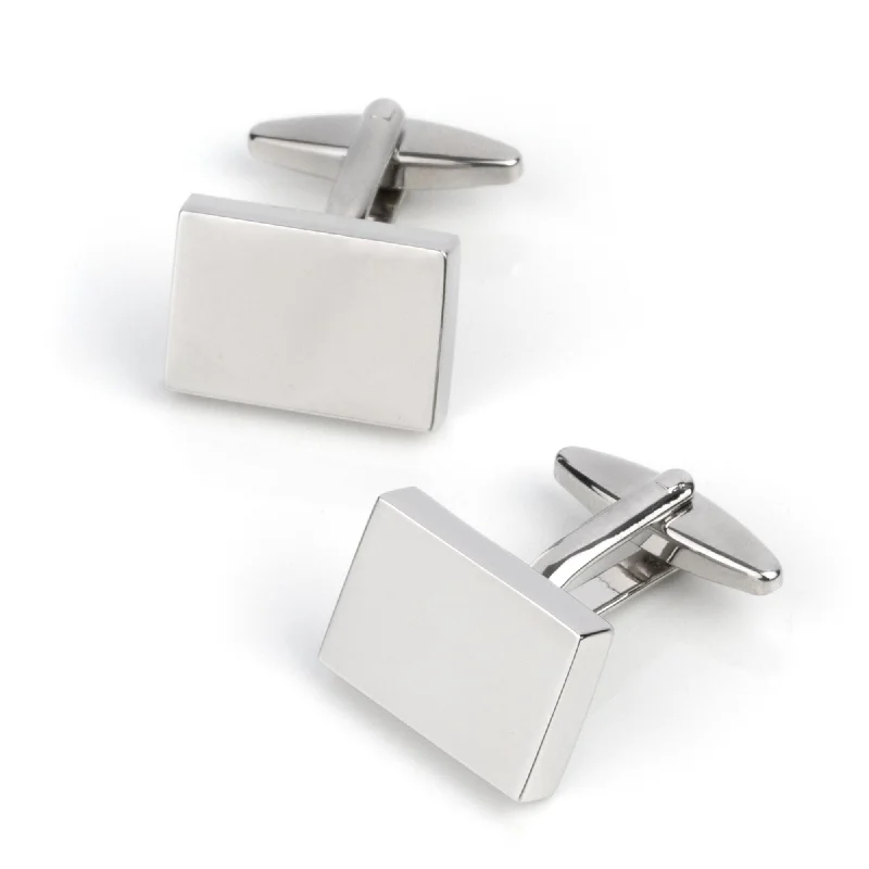 Shiny Silver Rectangle Engravable Cufflinks