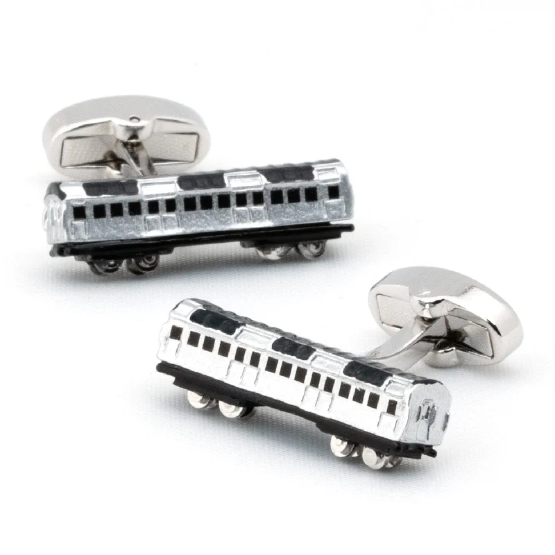 Silver and Black Train Carriage Cufflinks