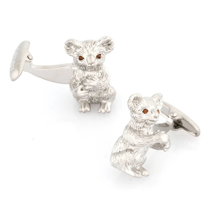 Silver Koala Cufflinks with Crystal Eyes