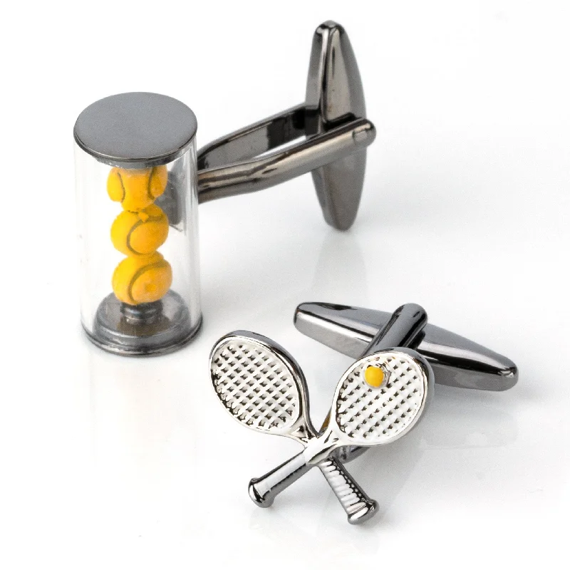 Tennis Racquet and Balls Cufflinks