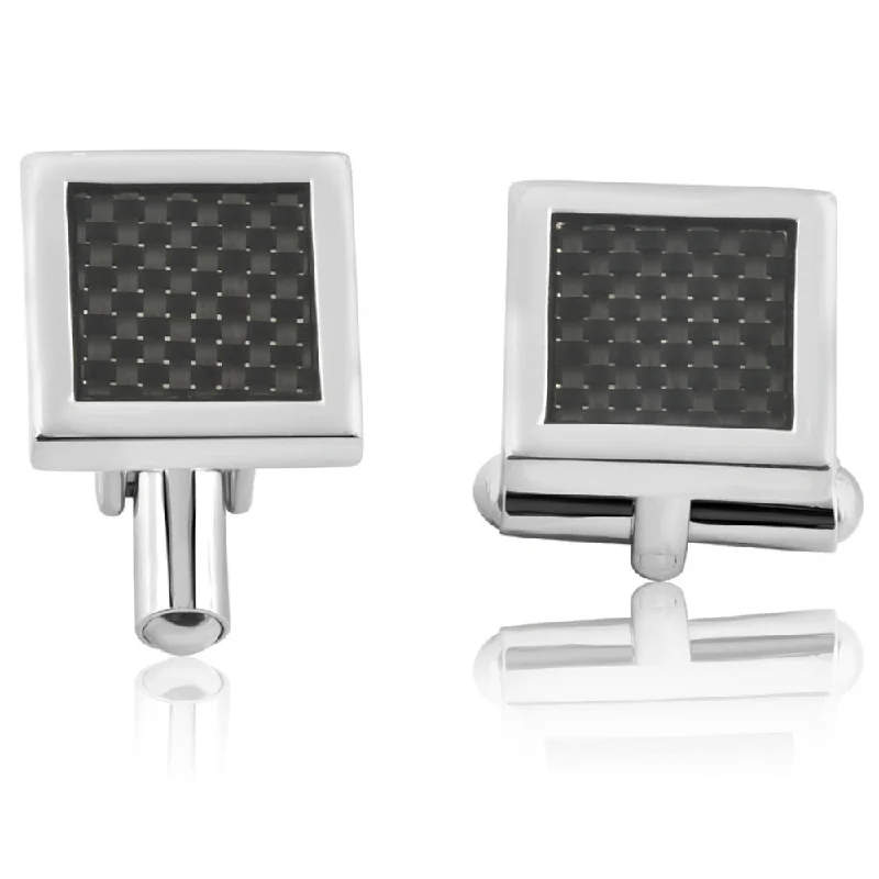 Men's Stainless Steel And Black Carbon Fiber Rectangle Polished Cufflink 13mm