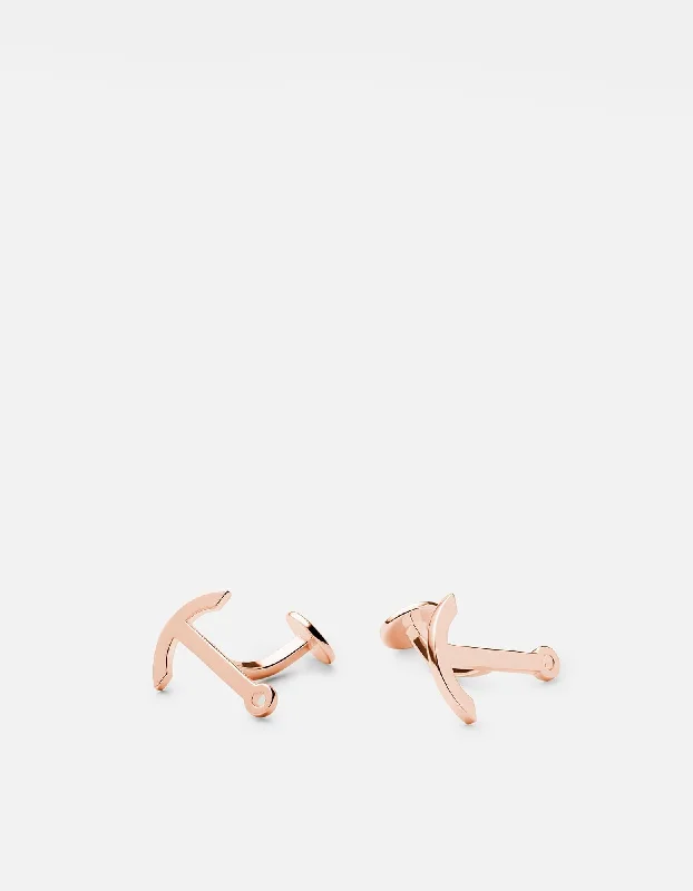 Modern Anchor Cufflink, Rose Plated