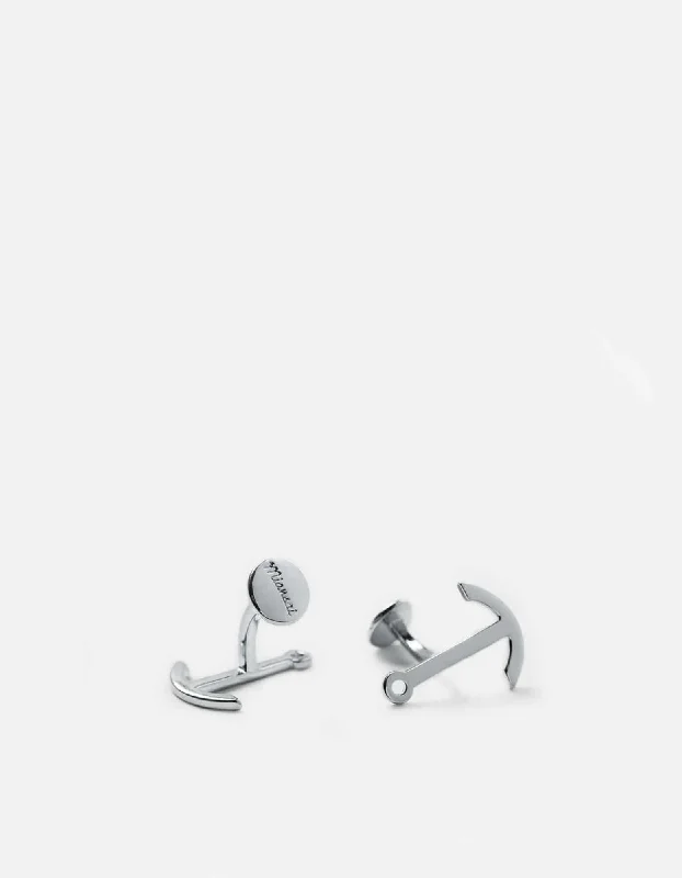 Modern Anchor Cufflink, Silver