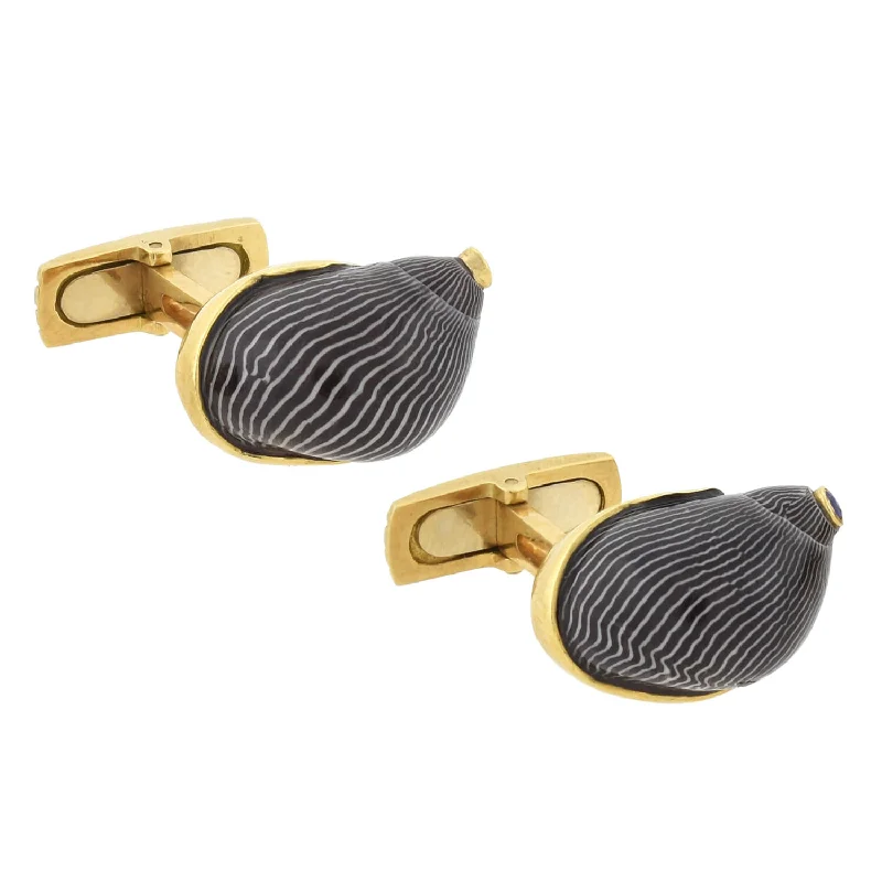 RENATO CIPULLO Estate 18kt Netrite Zebra Snail Shell + Sapphire Cufflinks