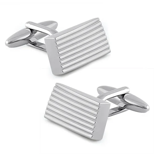 Stainless Steel Slanted Rectangular Lined Cufflinks