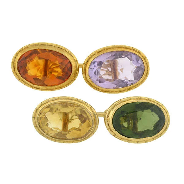 Late Victorian 14kt Gold & Multi-Gemstone Cufflinks